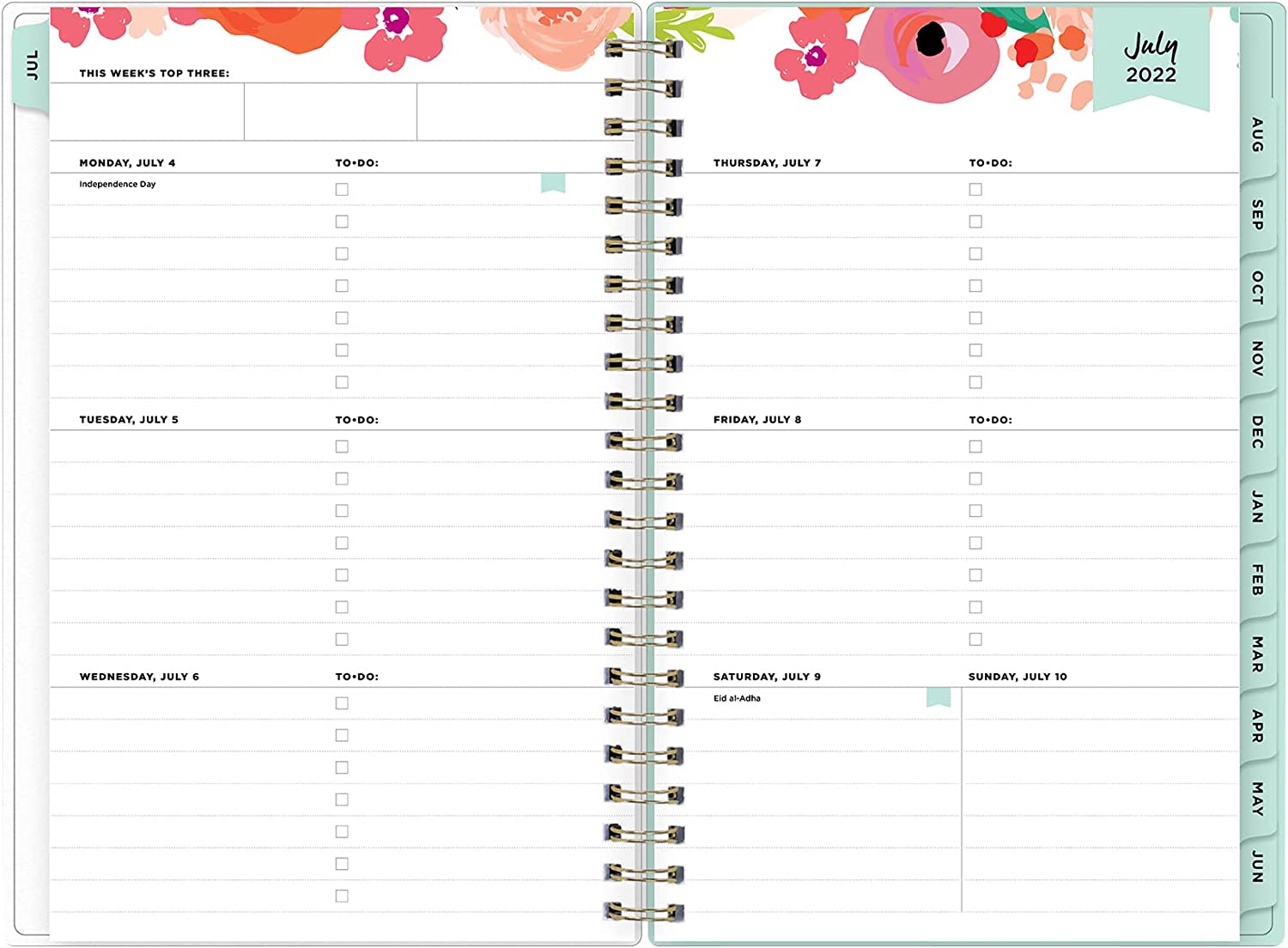 Day Designer for Blue Sky 2022-2023 Academic Year Weekly & Monthly Planner, 8.5" x 11", Frosted Cover, Wirebound, Secret Garden Mint (137896-A23) - Image 2